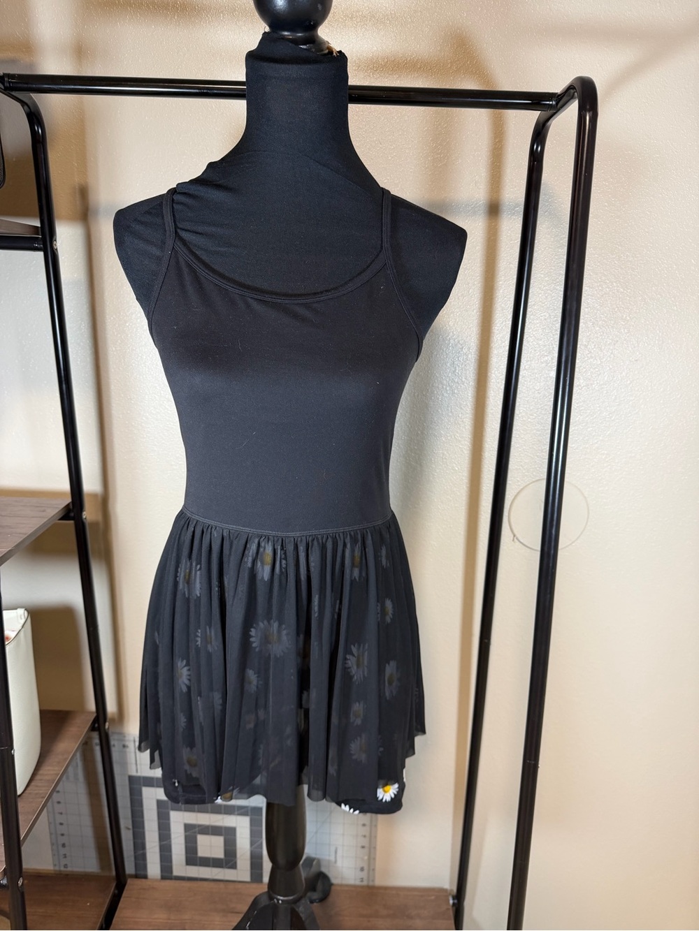 Terez Black Floral Skater Skirt with Daisy Detail